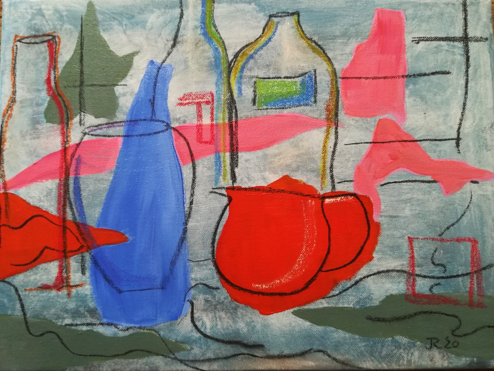 Still life with Blue Vase and Orange Jug